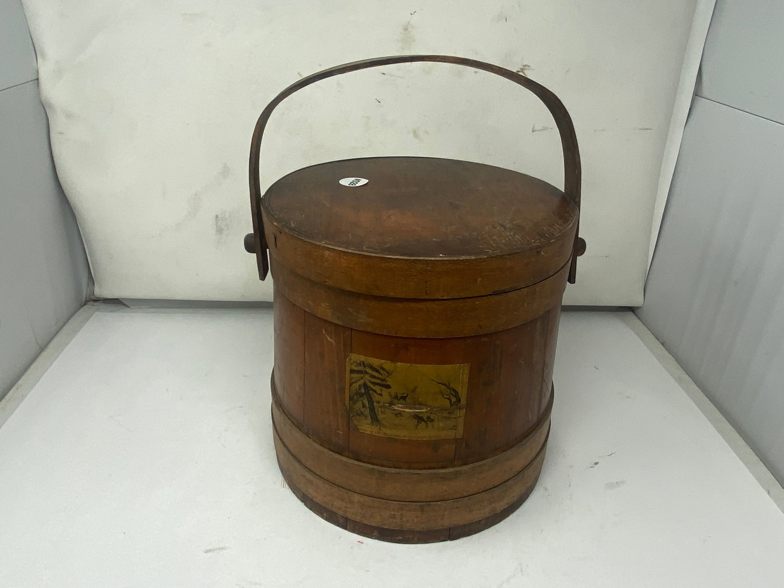 Firkin: 10"x10", has sewing box interior