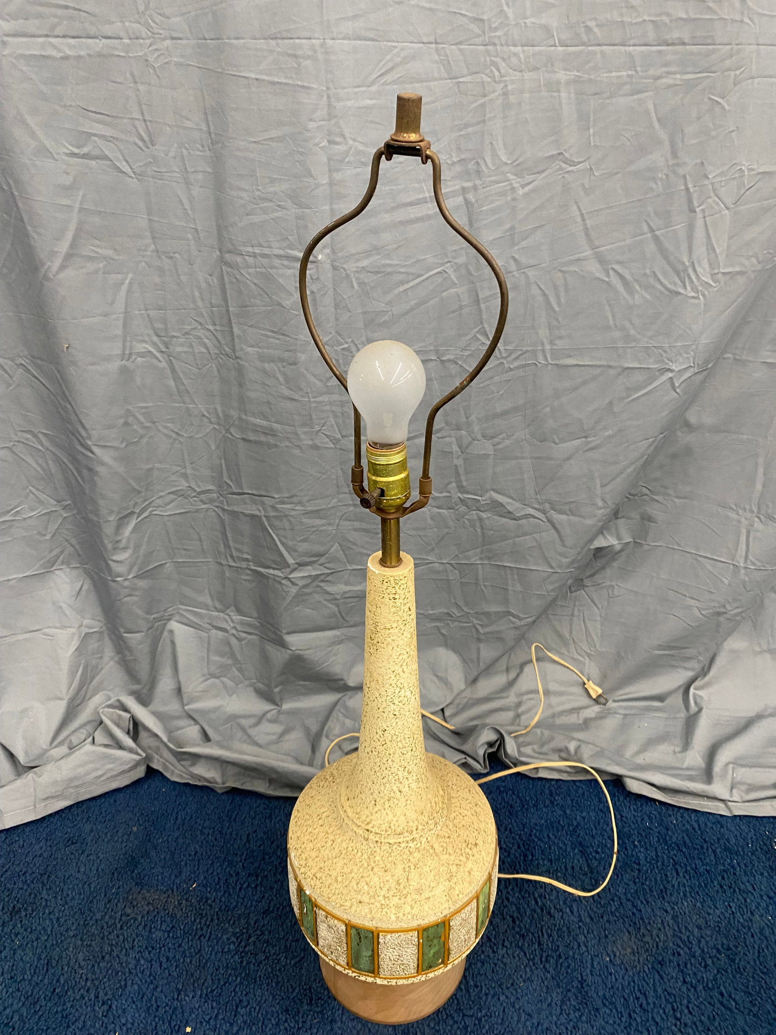 Mid-Century Modern Lamp: 36"x9", sits on teak base