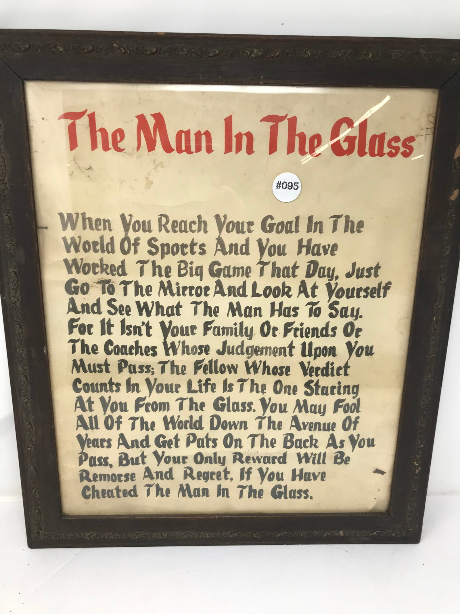 The Man in The Glass Print: carved frame, 17"x19".