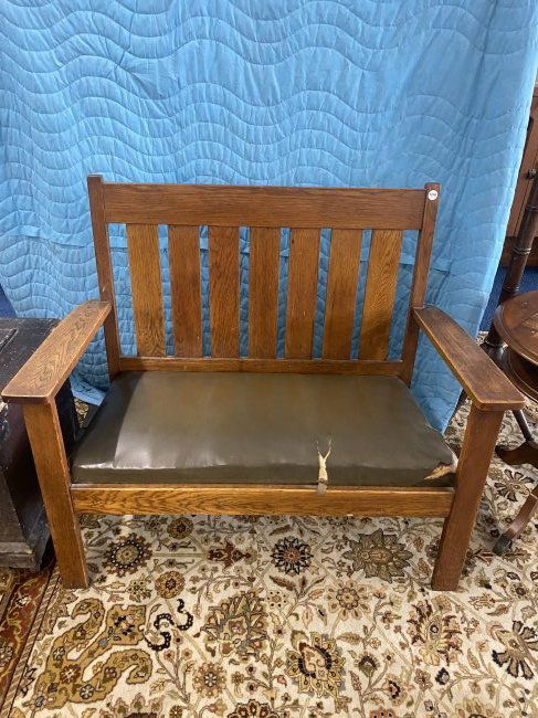 Antique Oak MIssion Settee (1 of 6)