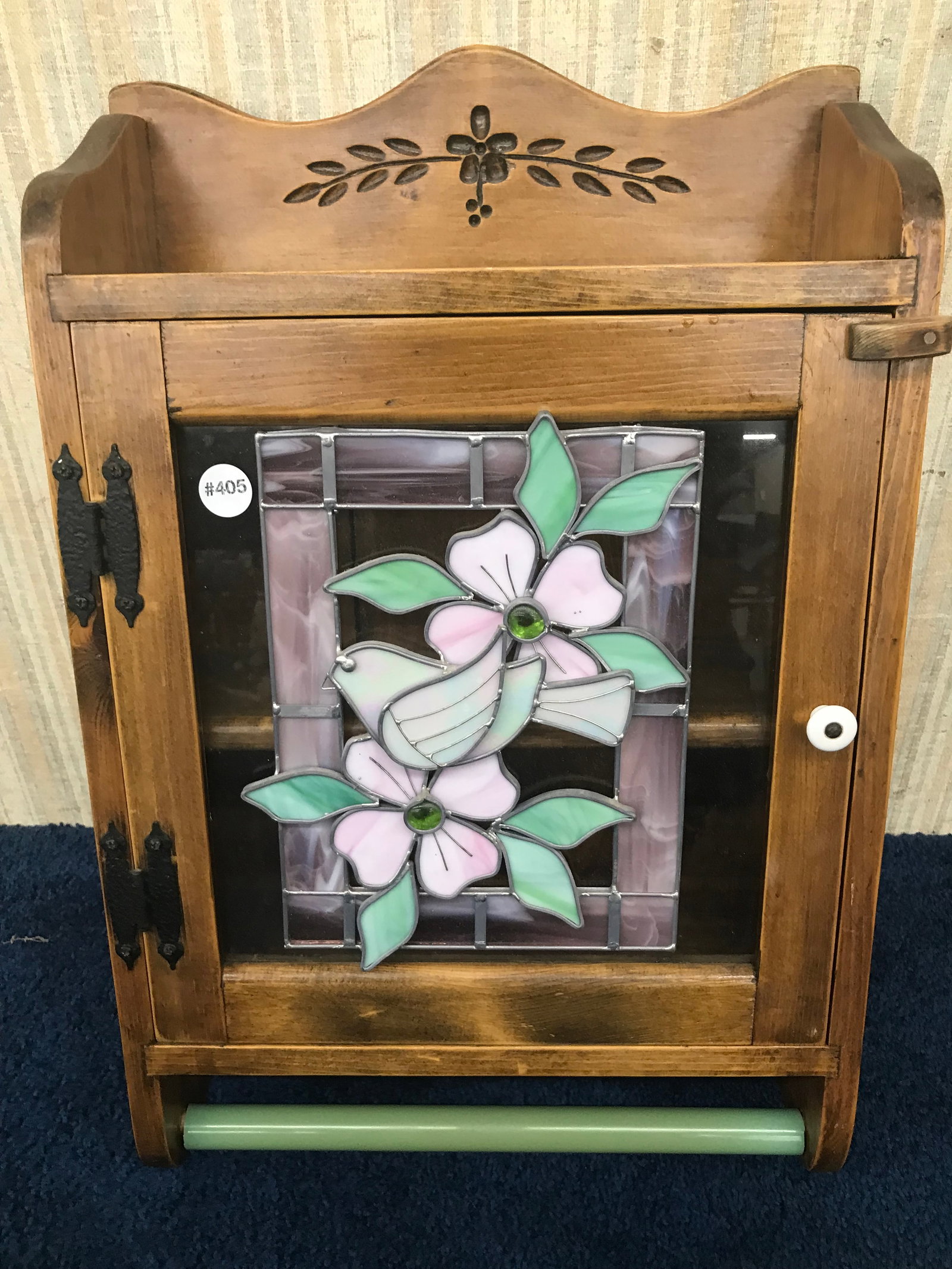 Leaded Glass Medicine Cabinet: 25" x 17". Softwood.