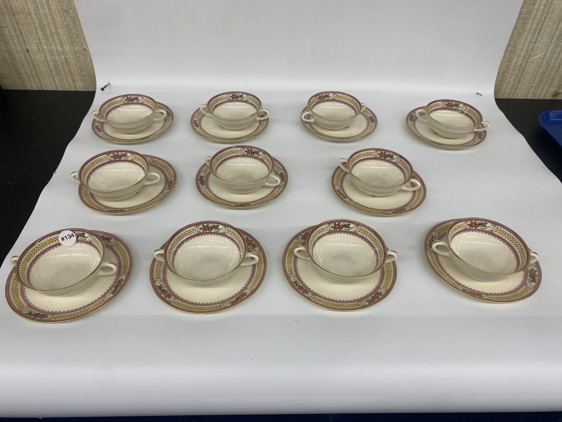 Set of Ten Lenox Floralia Soup Bullions with Underplates: bullions are 2"x7", matching underplates are 7"