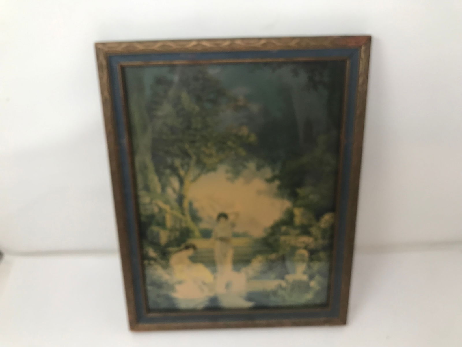 Maxfield Parrish Print: Titled In the Garden of Dreams. Measures 12x15".