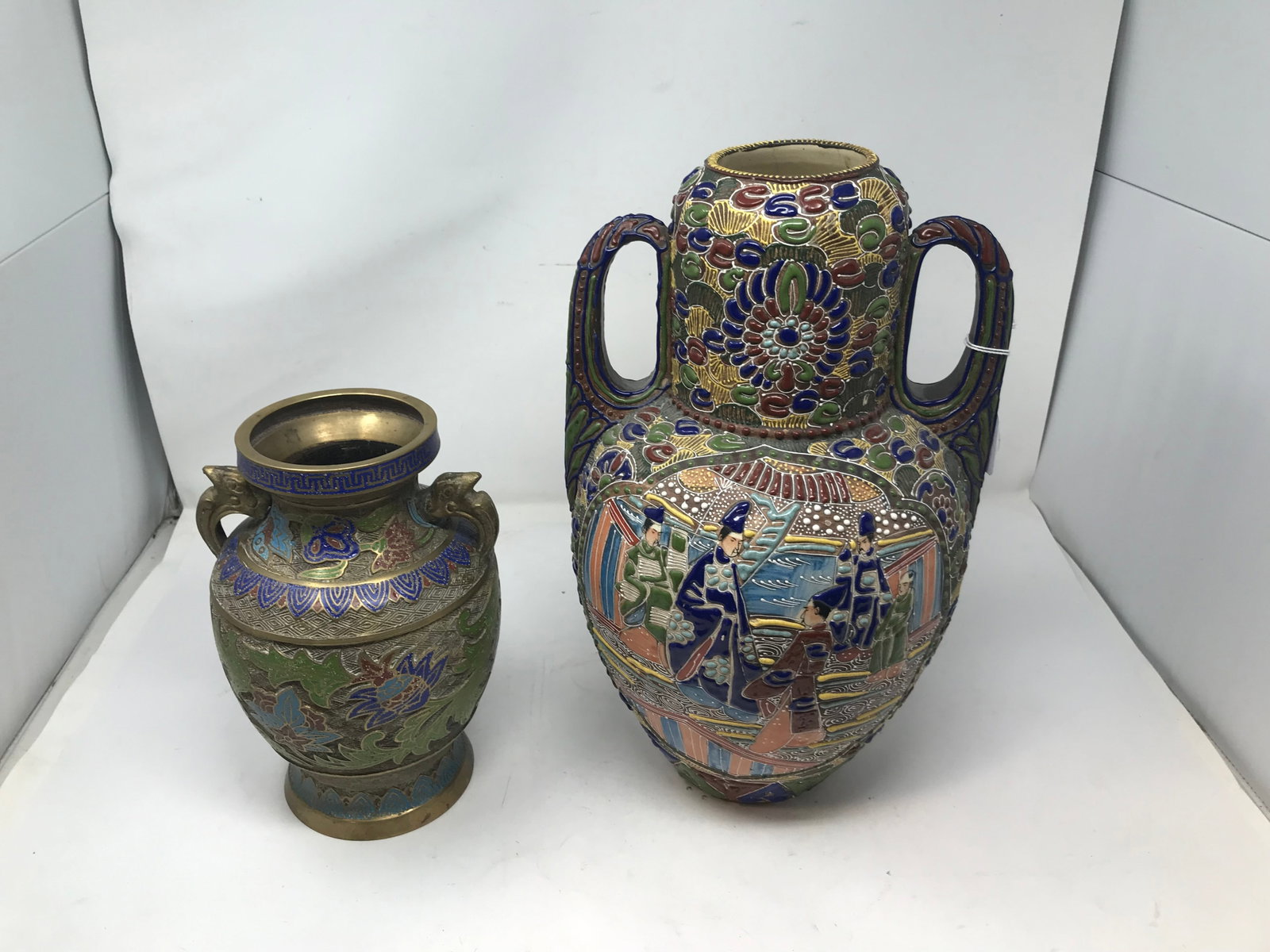 Raised Moriage Style Vase Plus: Largest 15" H