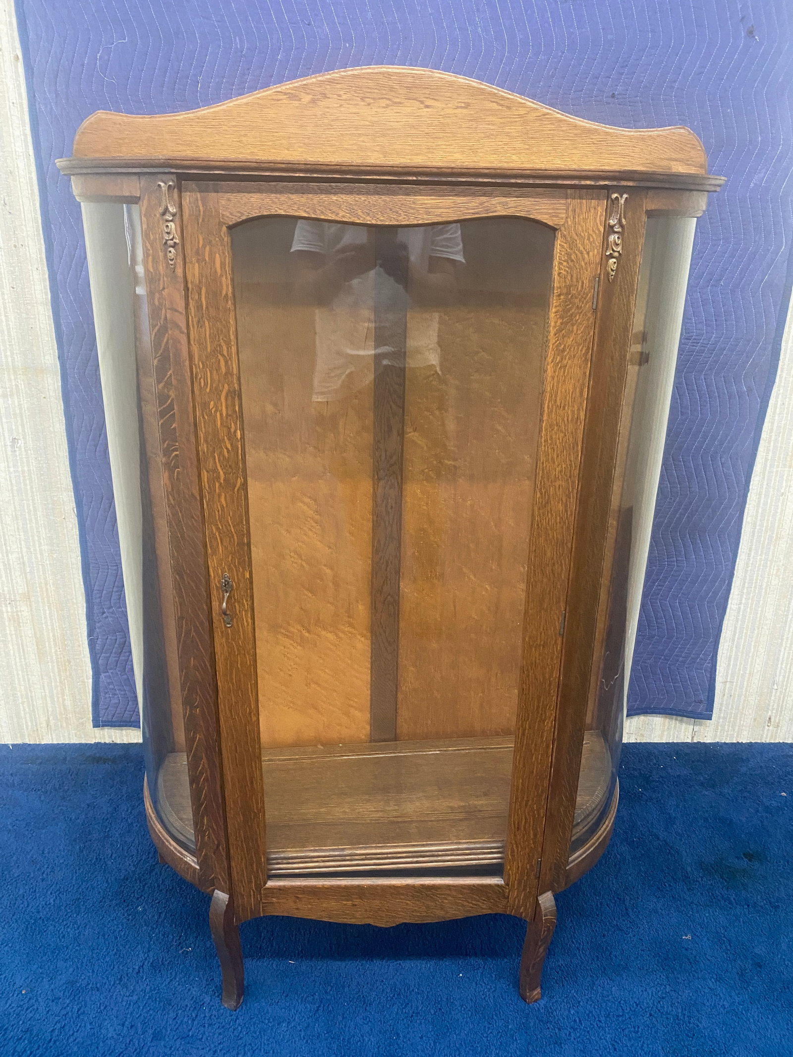 Antique Oak China Cabinet: 60" x 41" x 16". Has all glass sides & front.