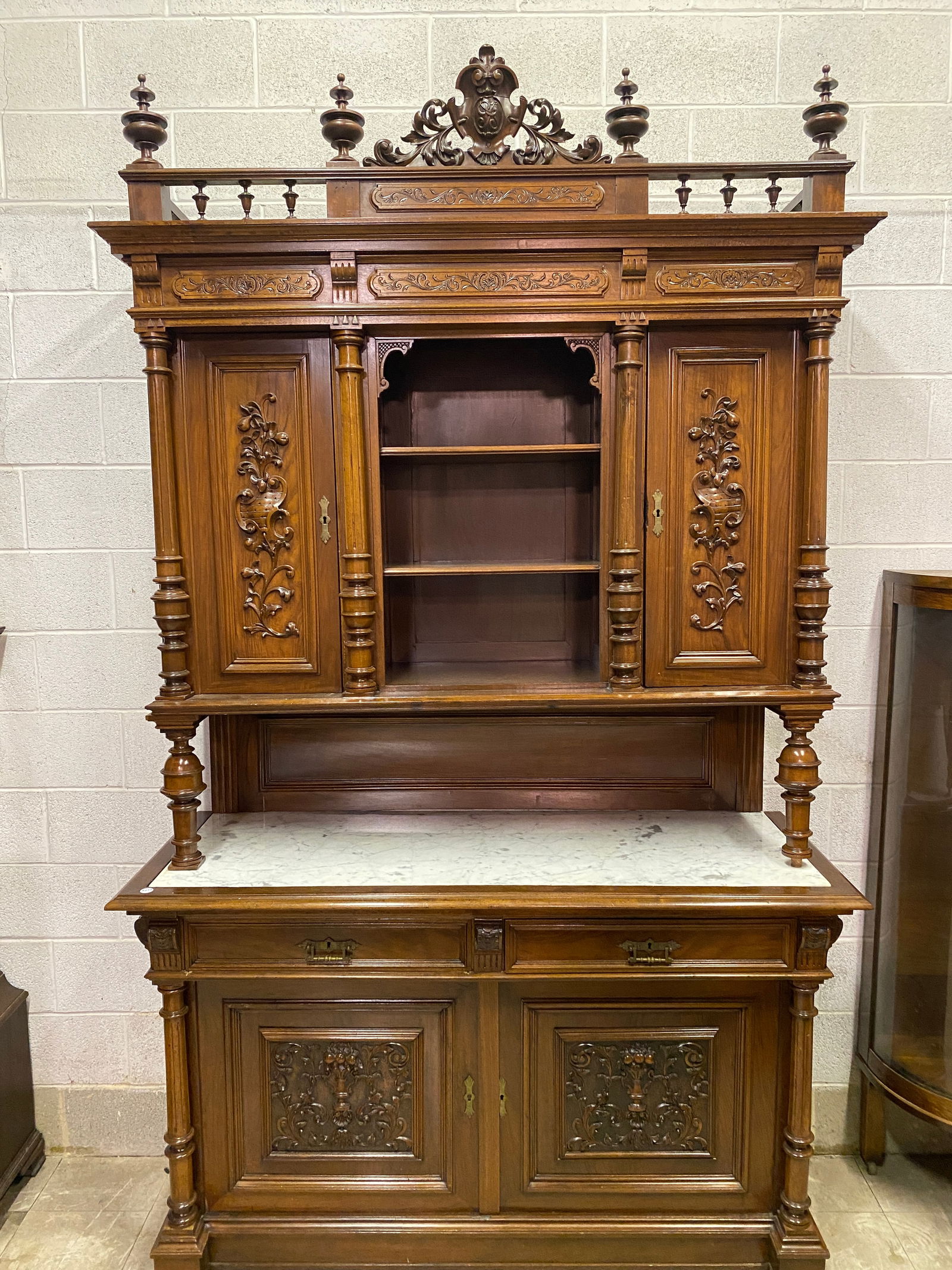 Antique Walnut Marble Top SIdeboard (1 of 13)