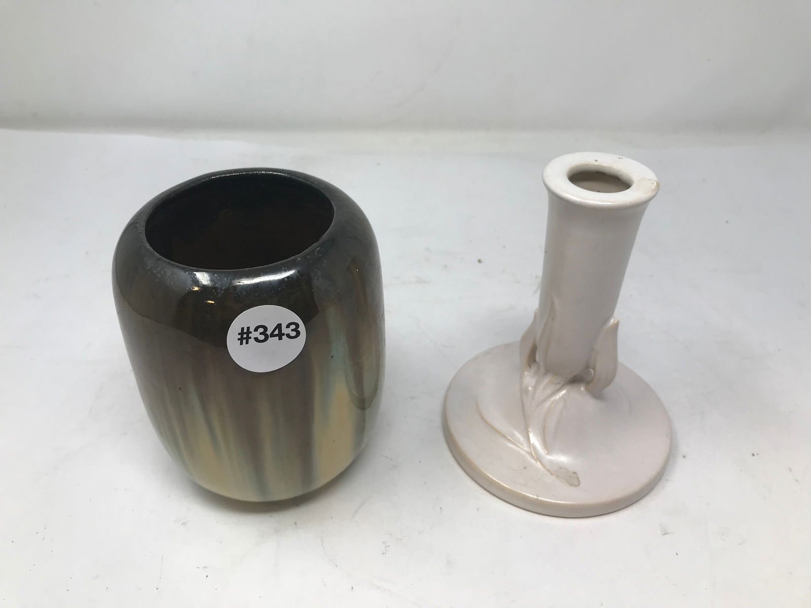 Fulper Vase & Roseville Candlestick (1 of 2)
