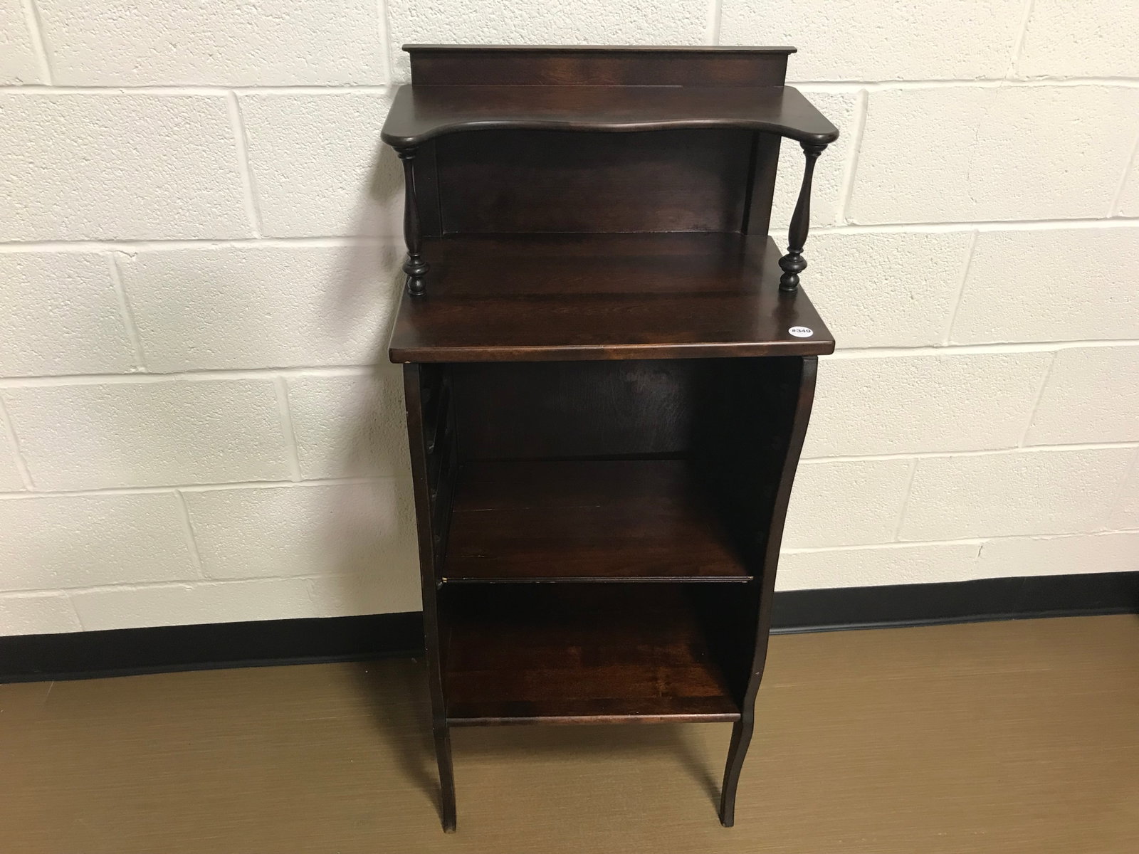 Antique Mahogany Music Cabinet: 42" x19" x 13". HAs open front with interior adjustable shelves.