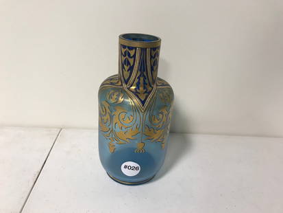 Fritz Heckert Art Nouveau Vase: cobalt, gold gilt design, 8"H.