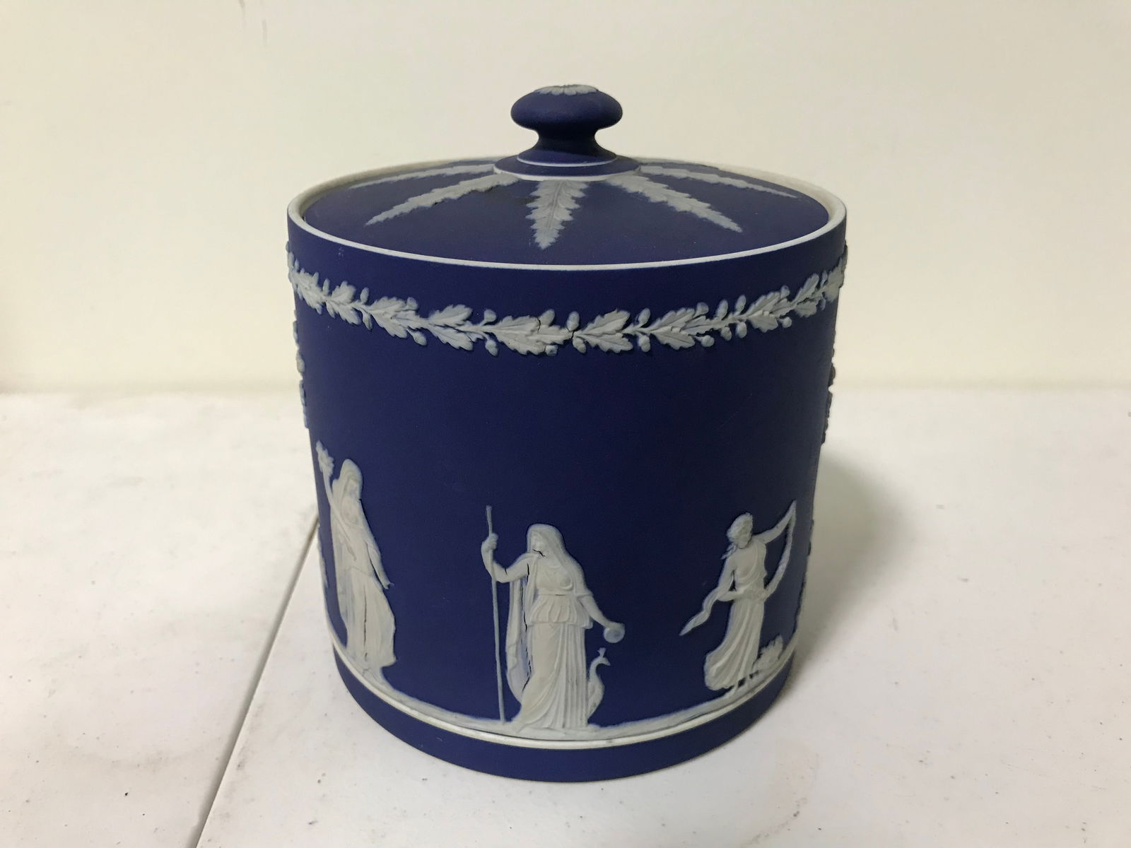 Wedgwood Jasperware Cobalt Jar: marked on base, 6.5"H.