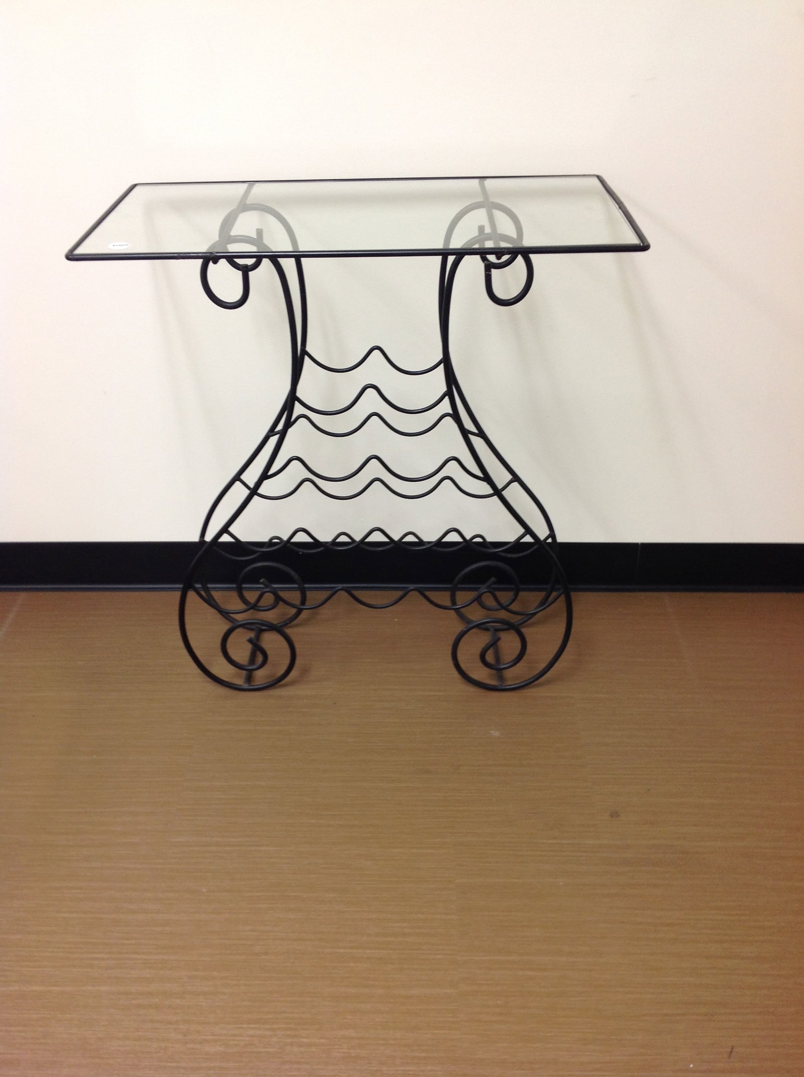 Wine Rack Console Table: 30" x 28" x 15". Has insert glass top.