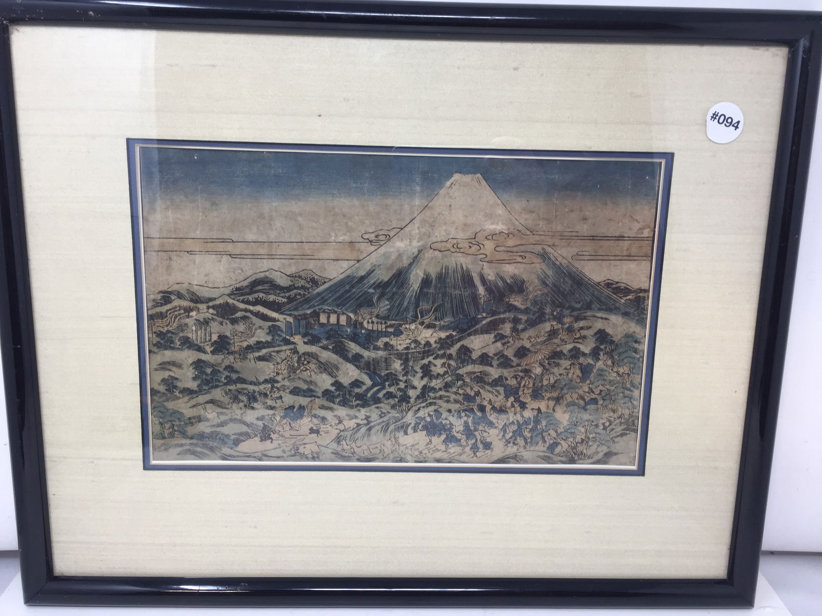 Antique Original Woodblock Print Mt. Fiji: frame, 20"x16",triple matted.