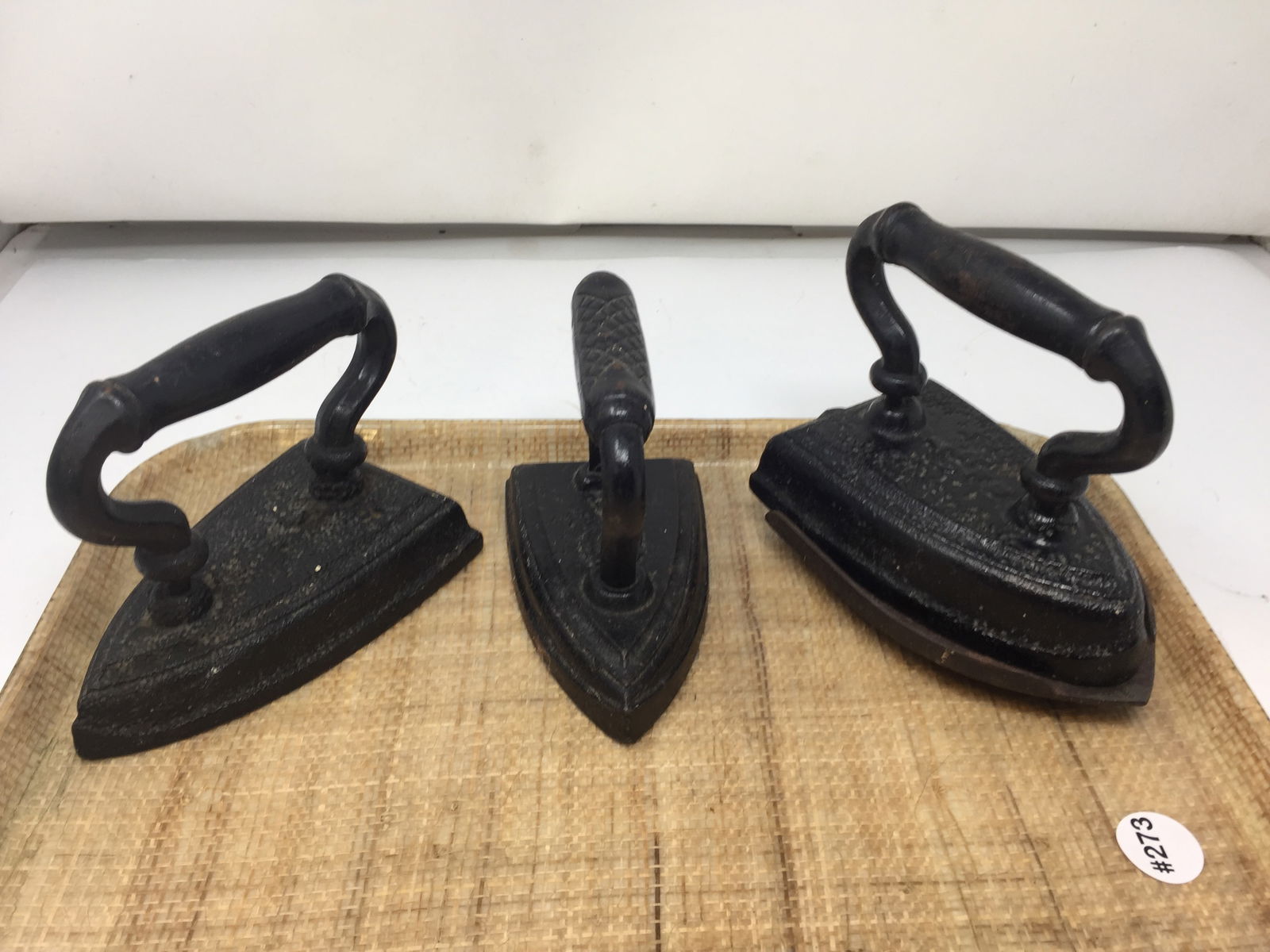 3 Irons: Largest sits on a trivet, 6" x 6".