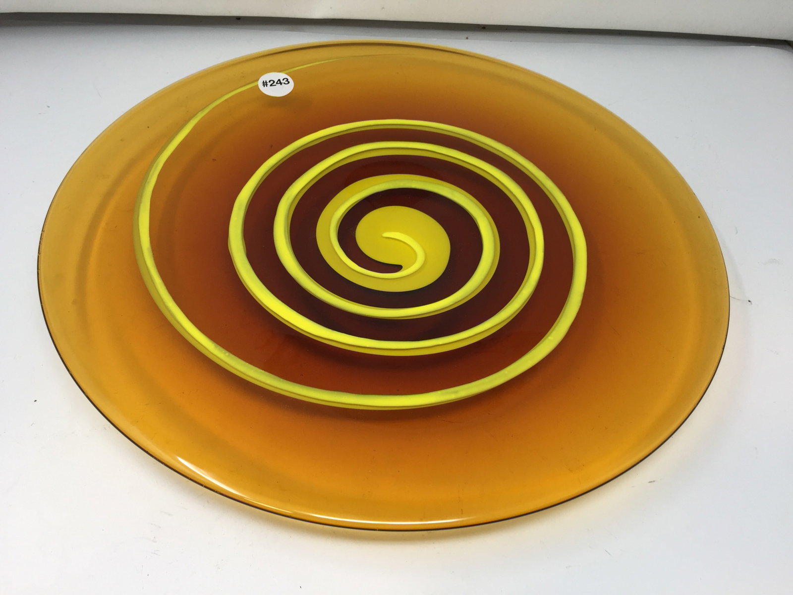 Large Czech Art Glass Charger: 16" W. Swirl design at center.