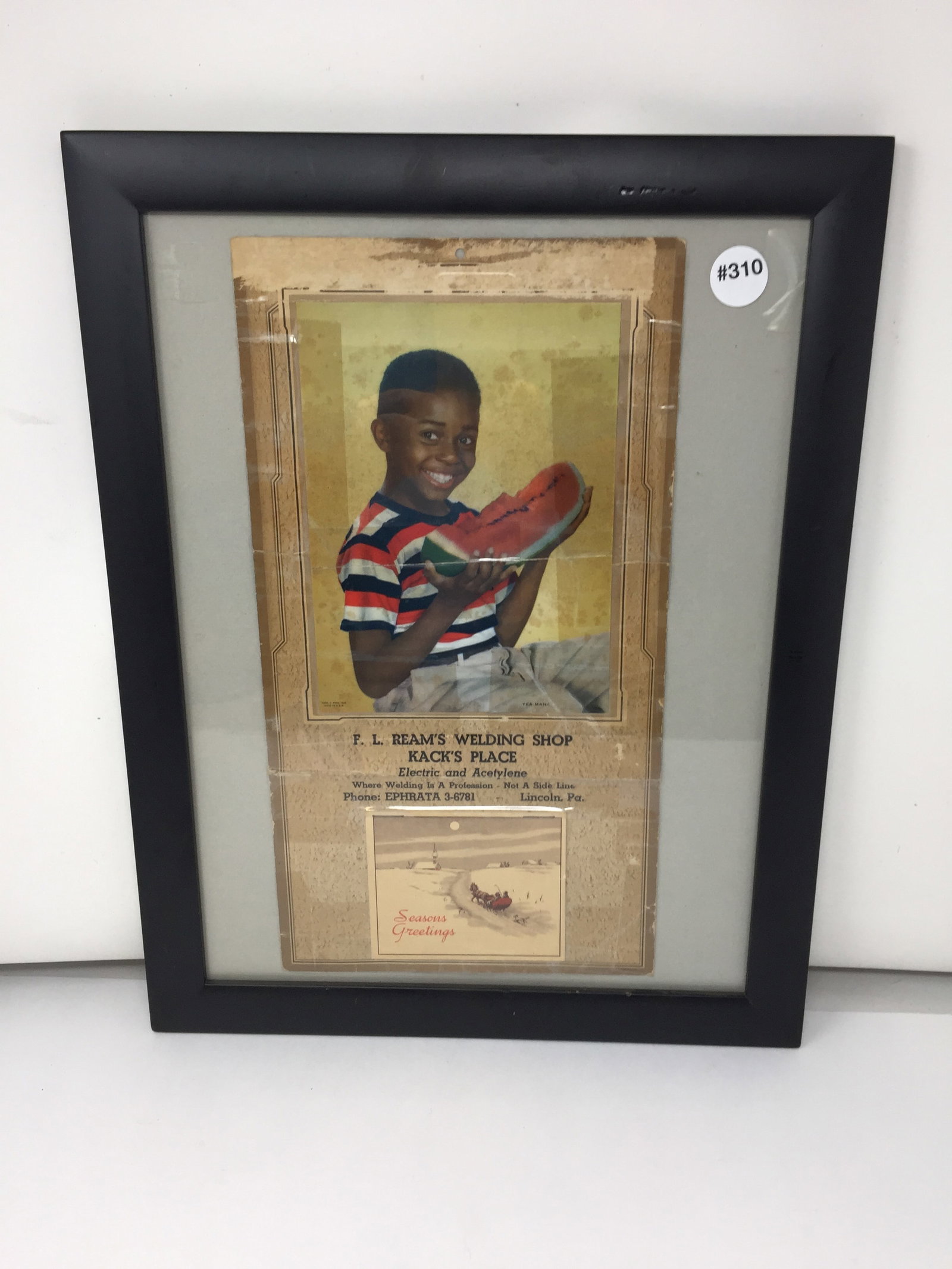 Vintage Christmas Calendar: frame is 18" x 14", exposed is 11" x 7"