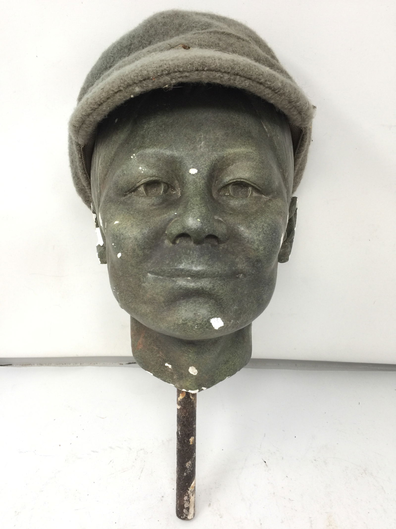 Verdigris Plaster Bust of Boy: head 8", total length 15".