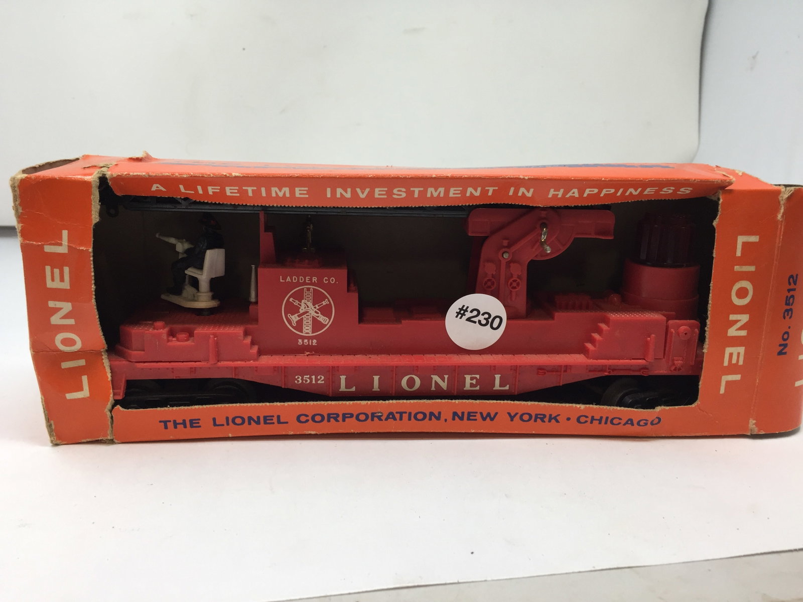 Lionel Operating Fireman and Ladder Car 3512: in original box, 4" x 12"