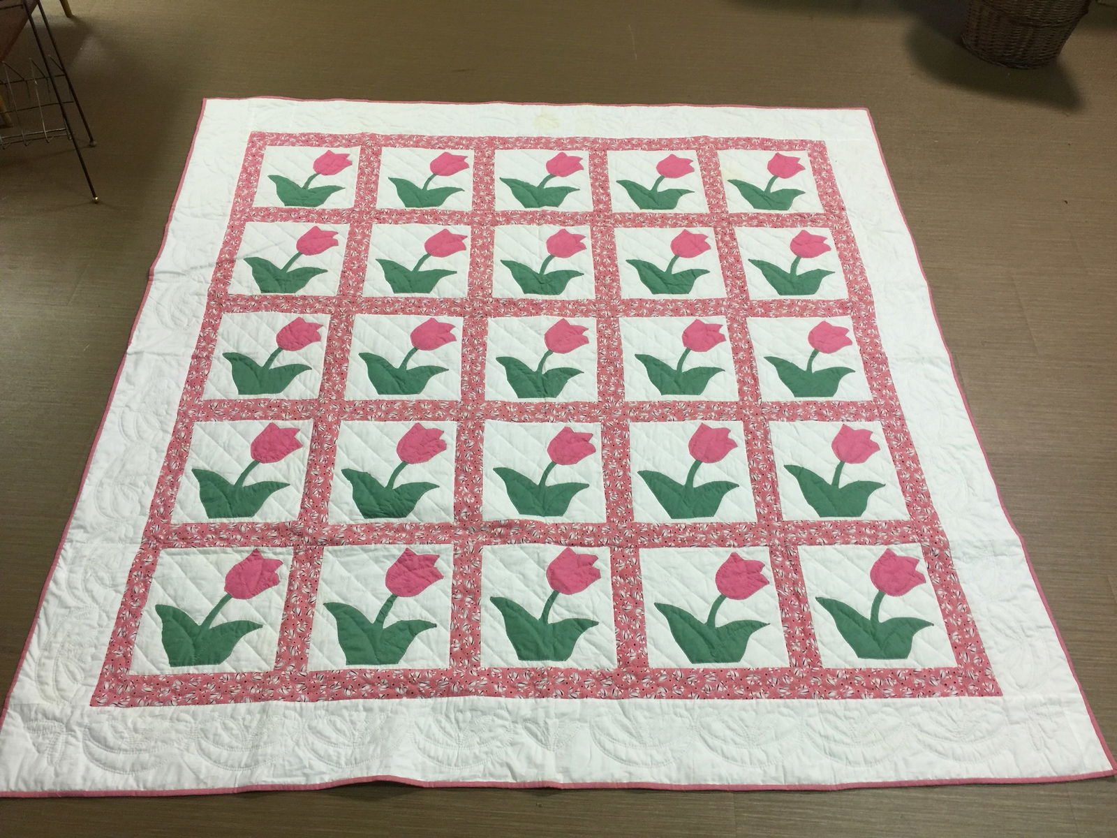 Hand Stitched Quilt with Tulips (1 of 5)