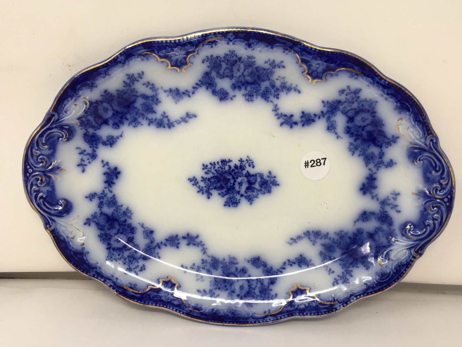 Flow Blue "Florida" Platter: 14"x10".