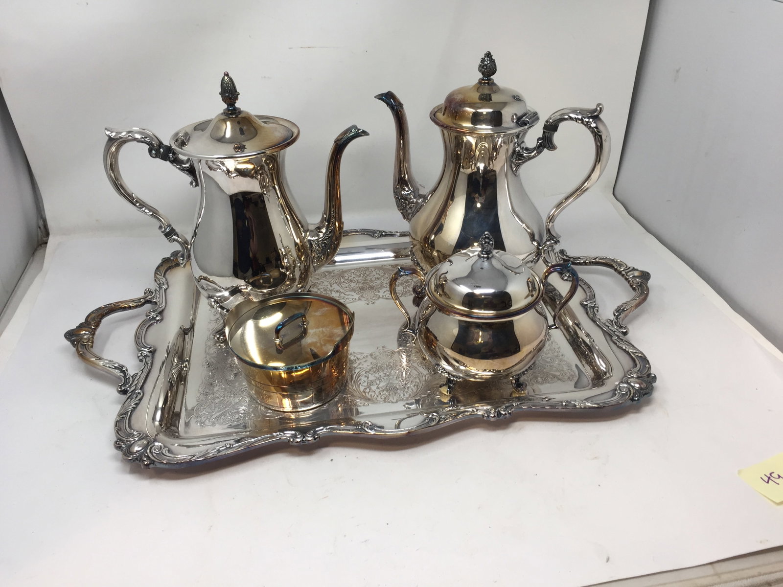 Silverplate Teaset: platter 23"W.