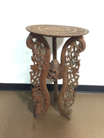 Dragon Carved Teak Wood Asian Stand