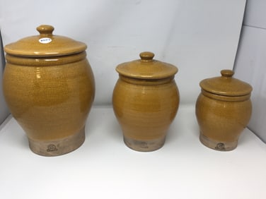 3 Pc Rowe Pottery Cannister Set