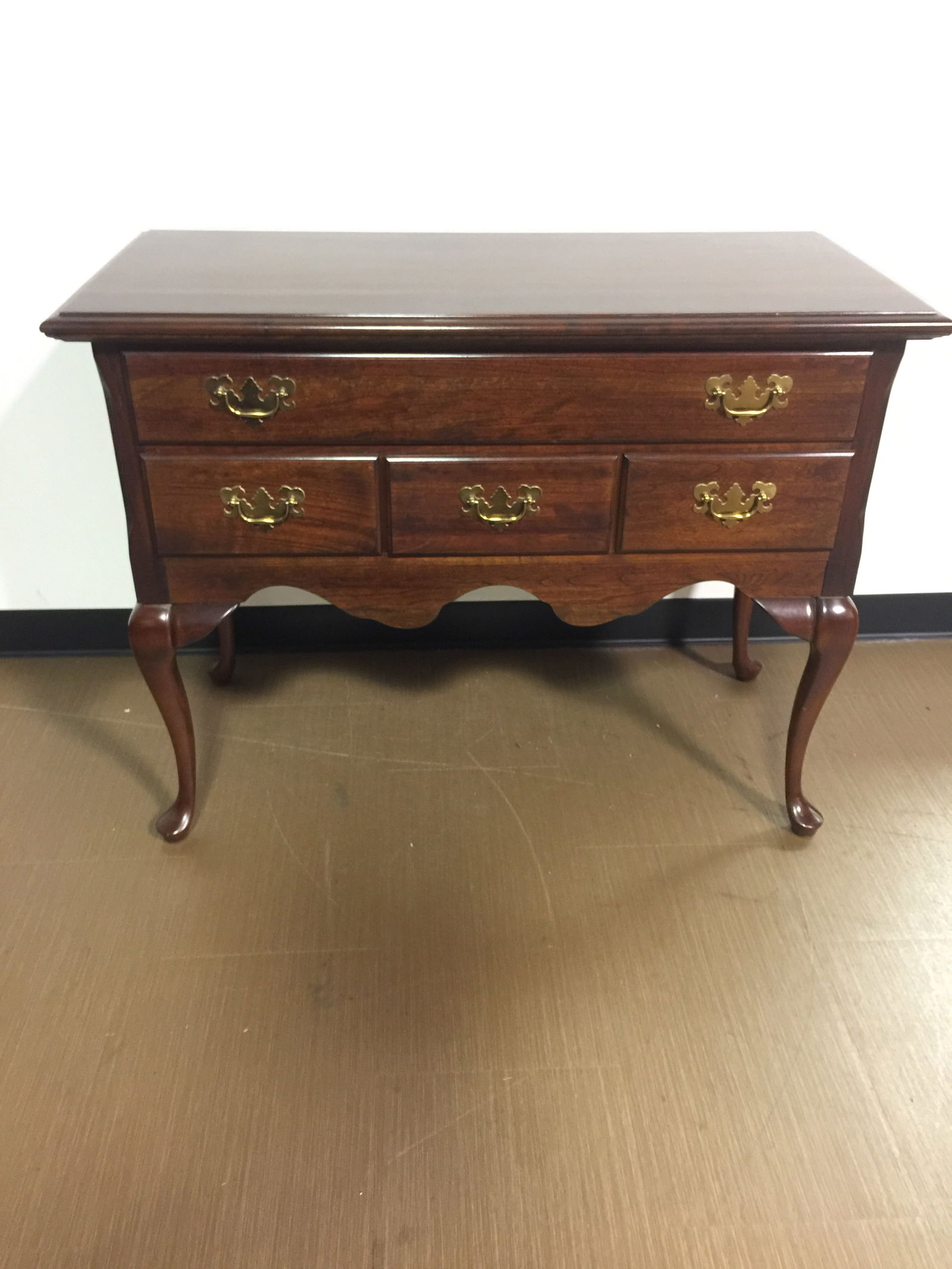 Crescent Cherry Lowboy: 32" x 43" x 20", sits on queen anne feet