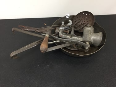 Cast Iron Frying Pan w/ Utensils