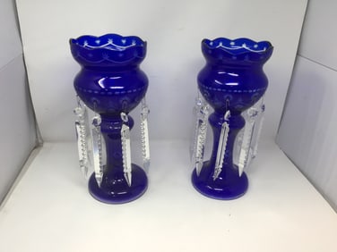 Pair of Cobalt Cut to Clear Mantle Lustres