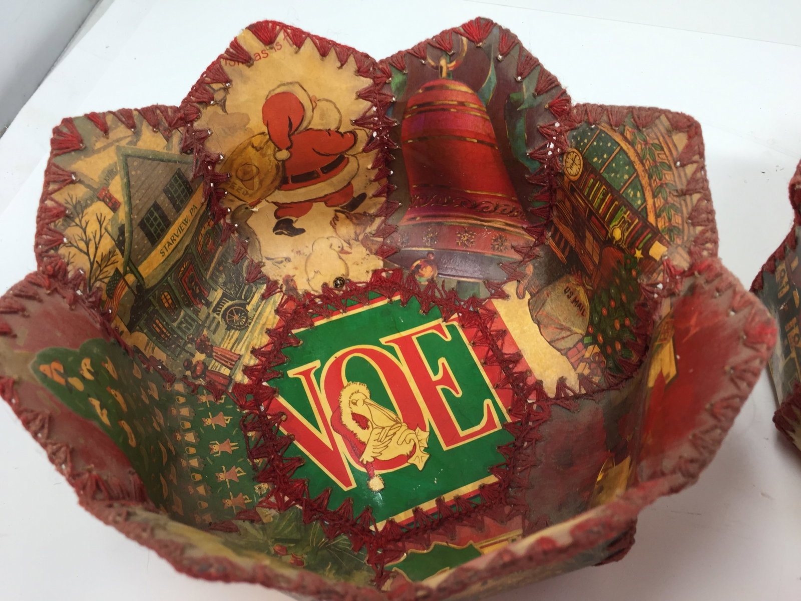 3 Vintage Paper Mache Christmas Bowls: Largest 4" x 8", smallest 3" x 6".