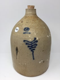 Signed 2 Gallon Stoneware Jug w/Blue