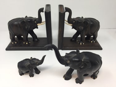 Elephant Bookends & Carvings