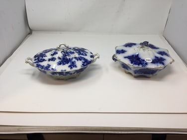 2 Flow Blue Tureens