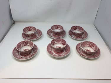 Grouping of Antique Transferware Cups & Saucers