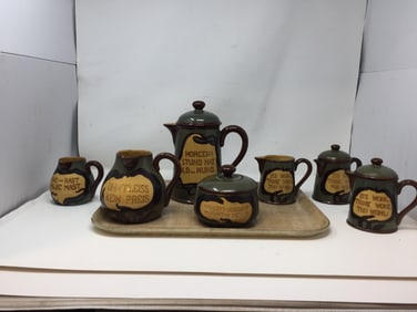 (7) Austrian Art Nouveau Pottery Tea Set