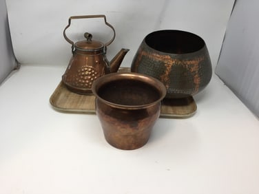 (3) Hammered Arts & Crafts Style Copper