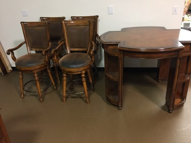 5 Pc Hooker Furniture Leather Top Game Table