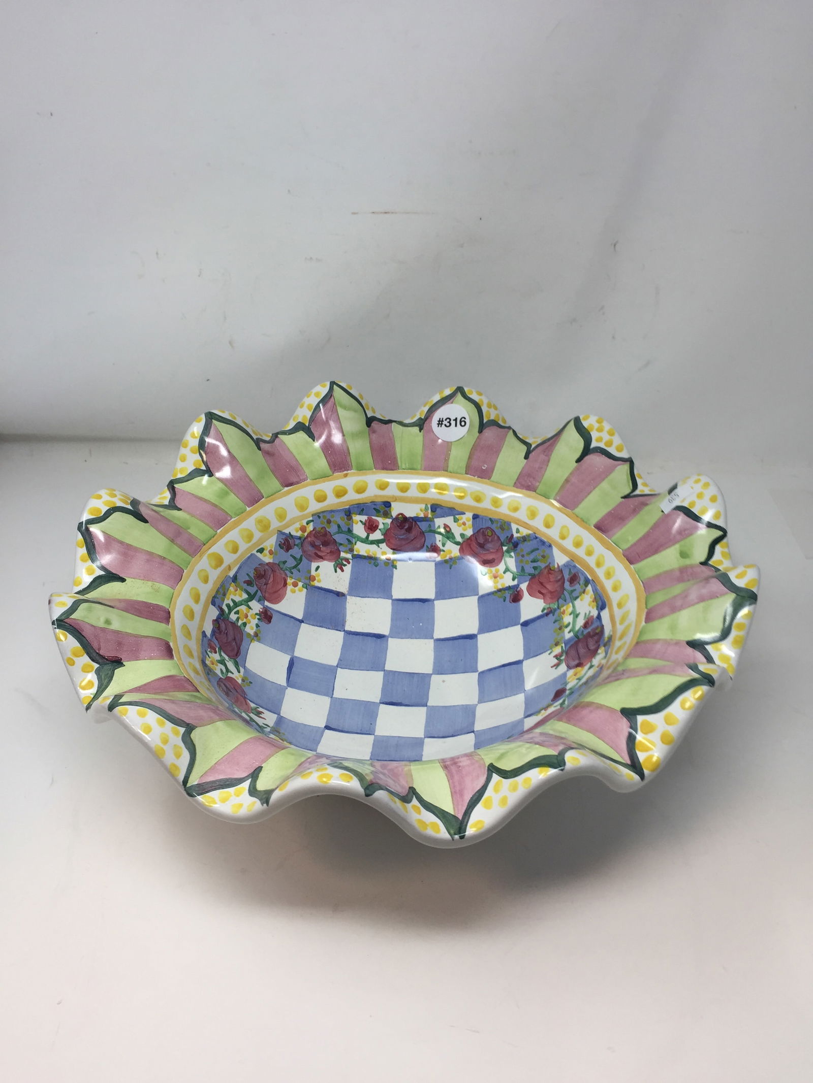 Mackenzie Child Redware Bowl: signed on base, 5" x 14"