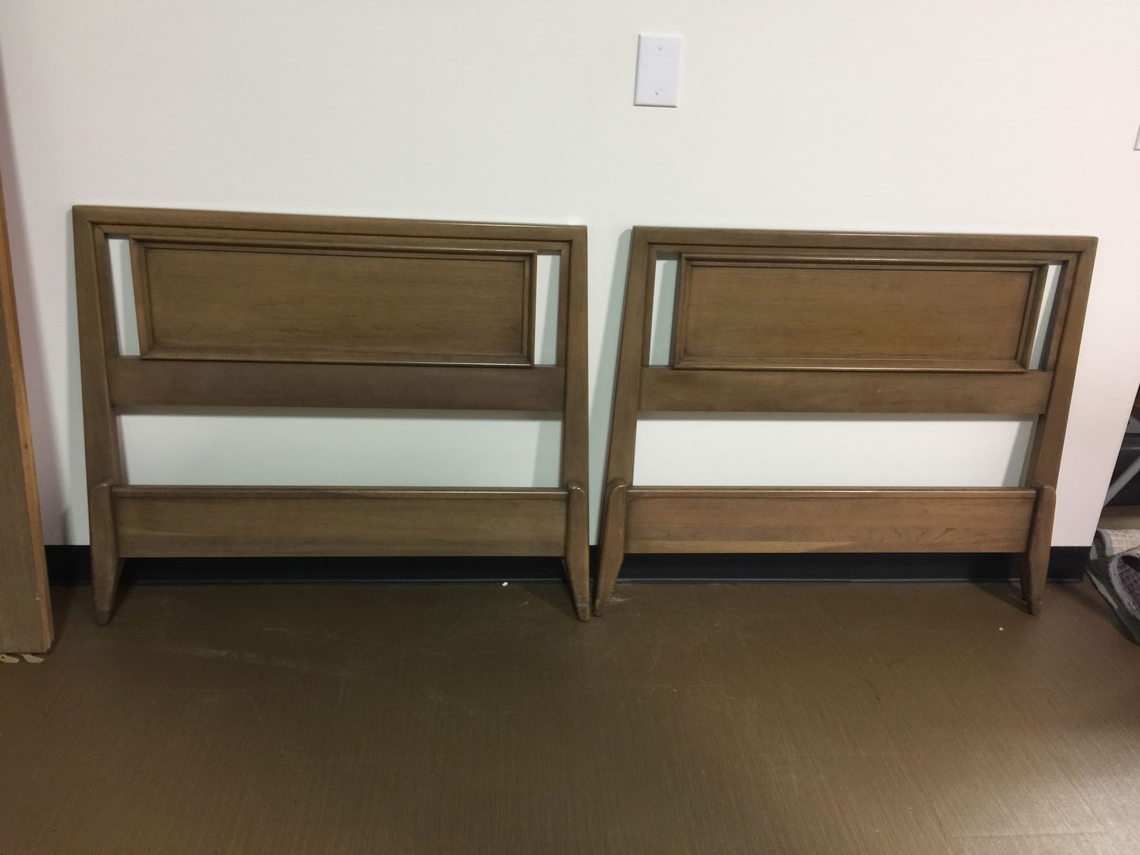 Pair of MCM Twin Beds: both with original rails, headboard is 36" x 42"