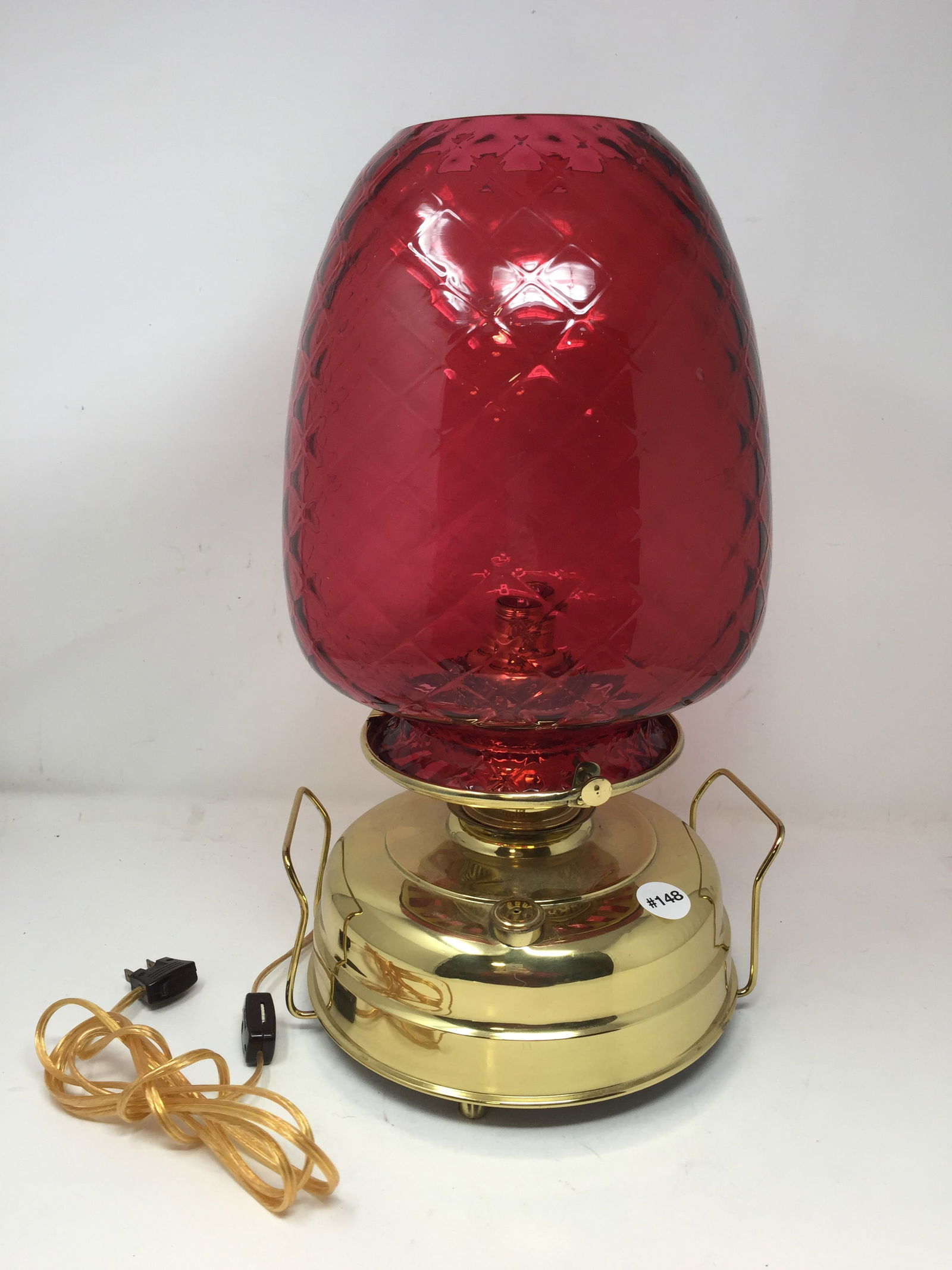 Cranberry Banquet Lamp: 17" H. Sits on a 10" round brass base.