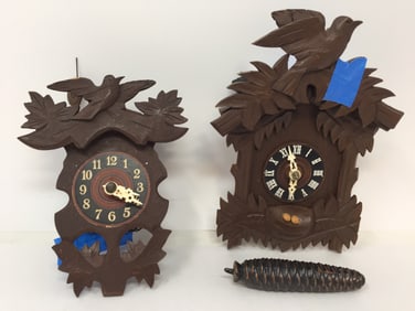 2 Carved German Black Forrest Clocks