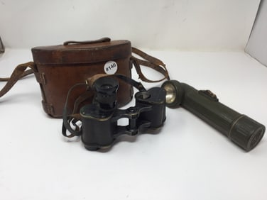 British Military Binoculars and Flashlight