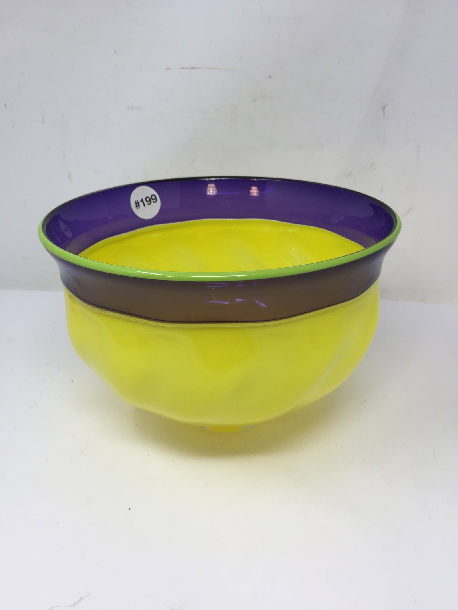 Signed Art Glass Bowl: dated 1998, signed "Alex with ill last name". 6"x9".