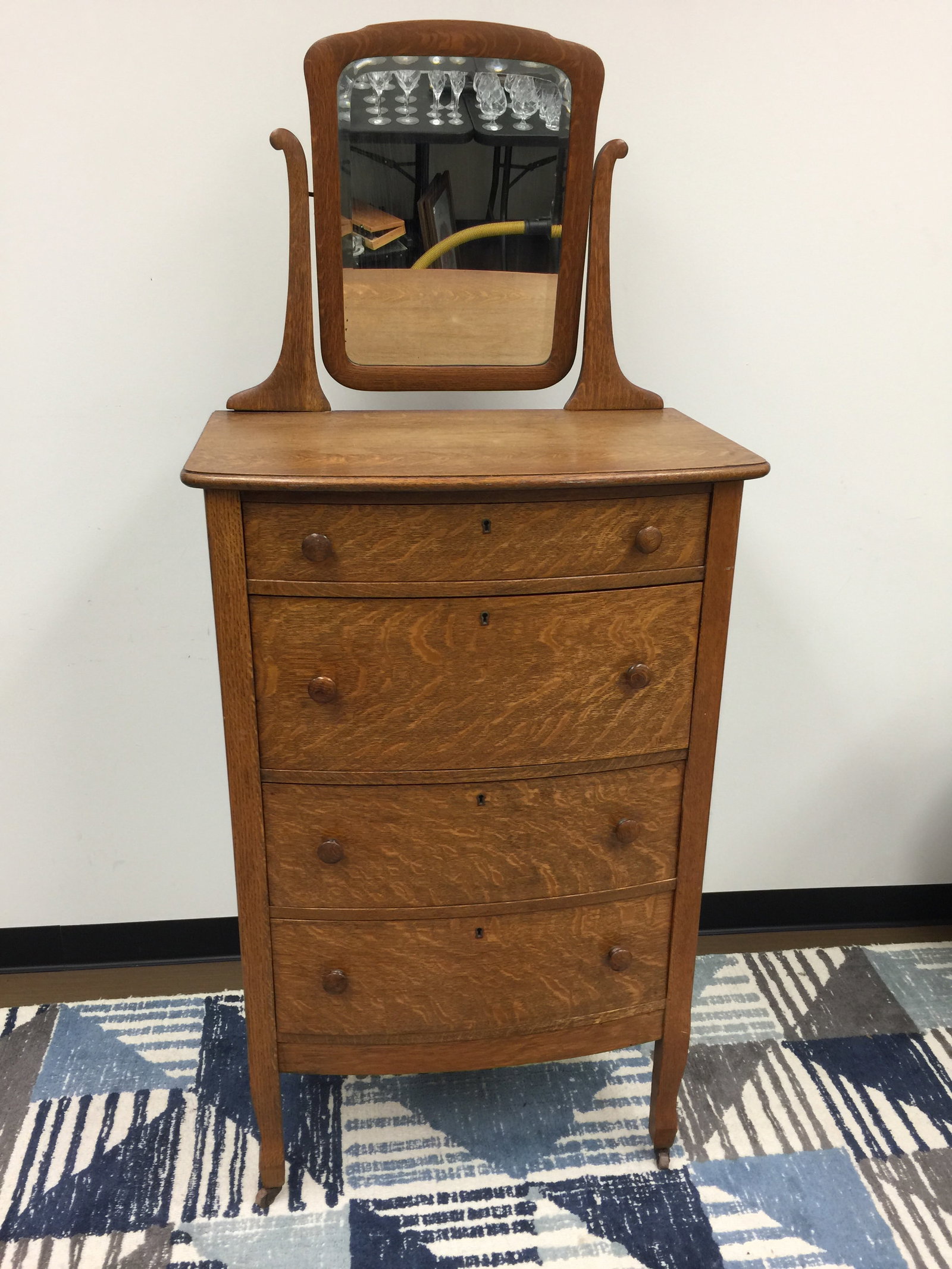 Antique Oak High Chest w/Mirror (1 of 6)