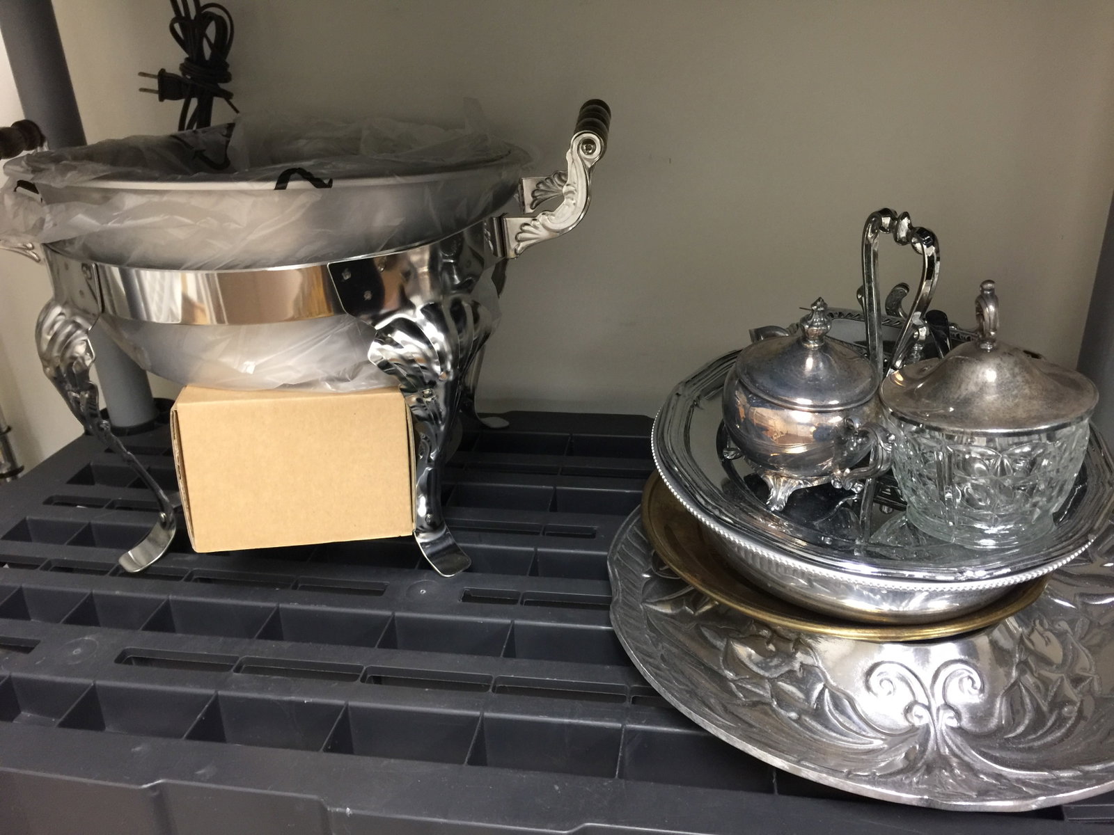 Grouping of Silver Plate: Includes a chafing dish, plus.