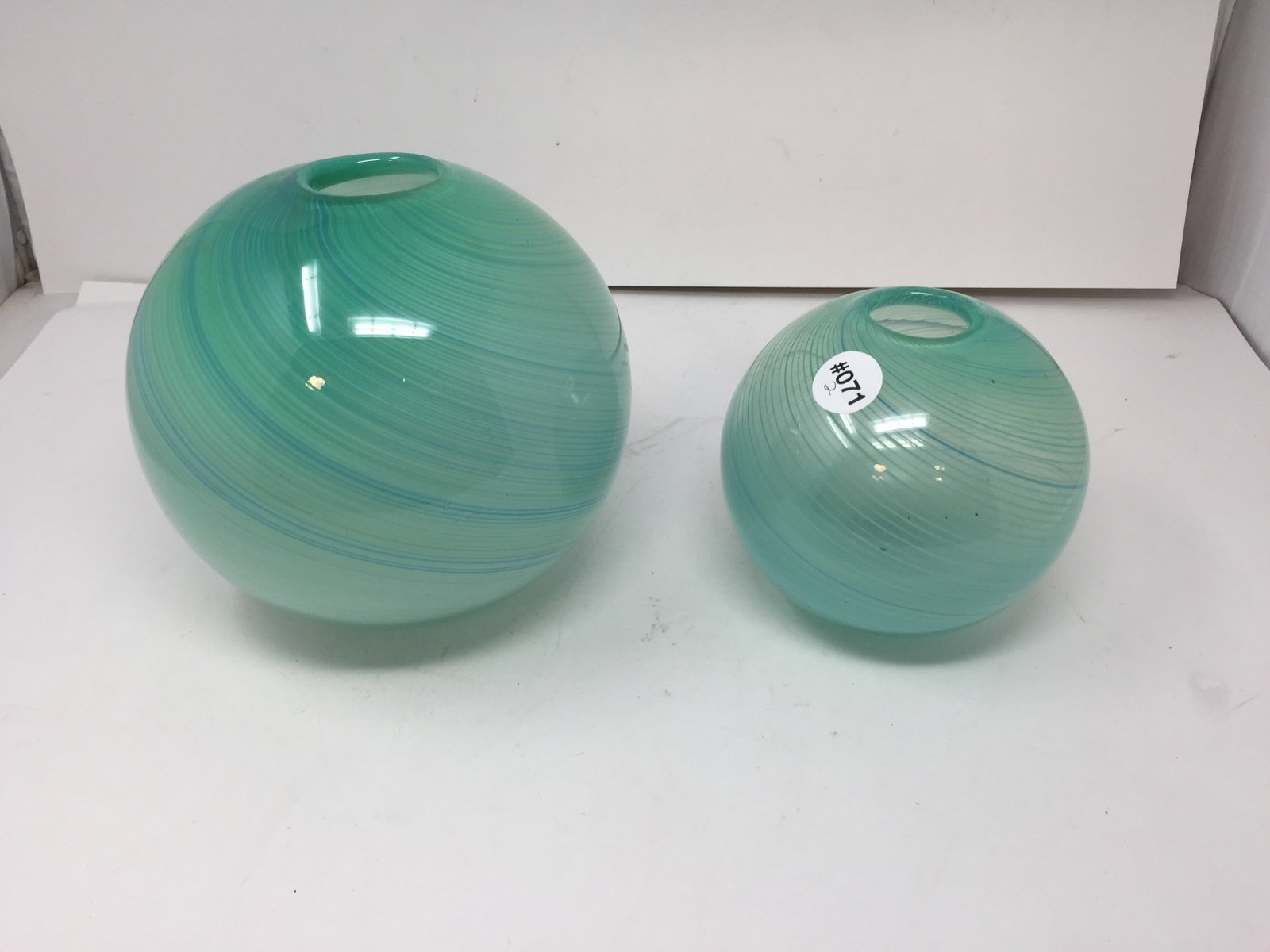 (2) Murano Swirl Blown Glass Vases: largest 7"H.