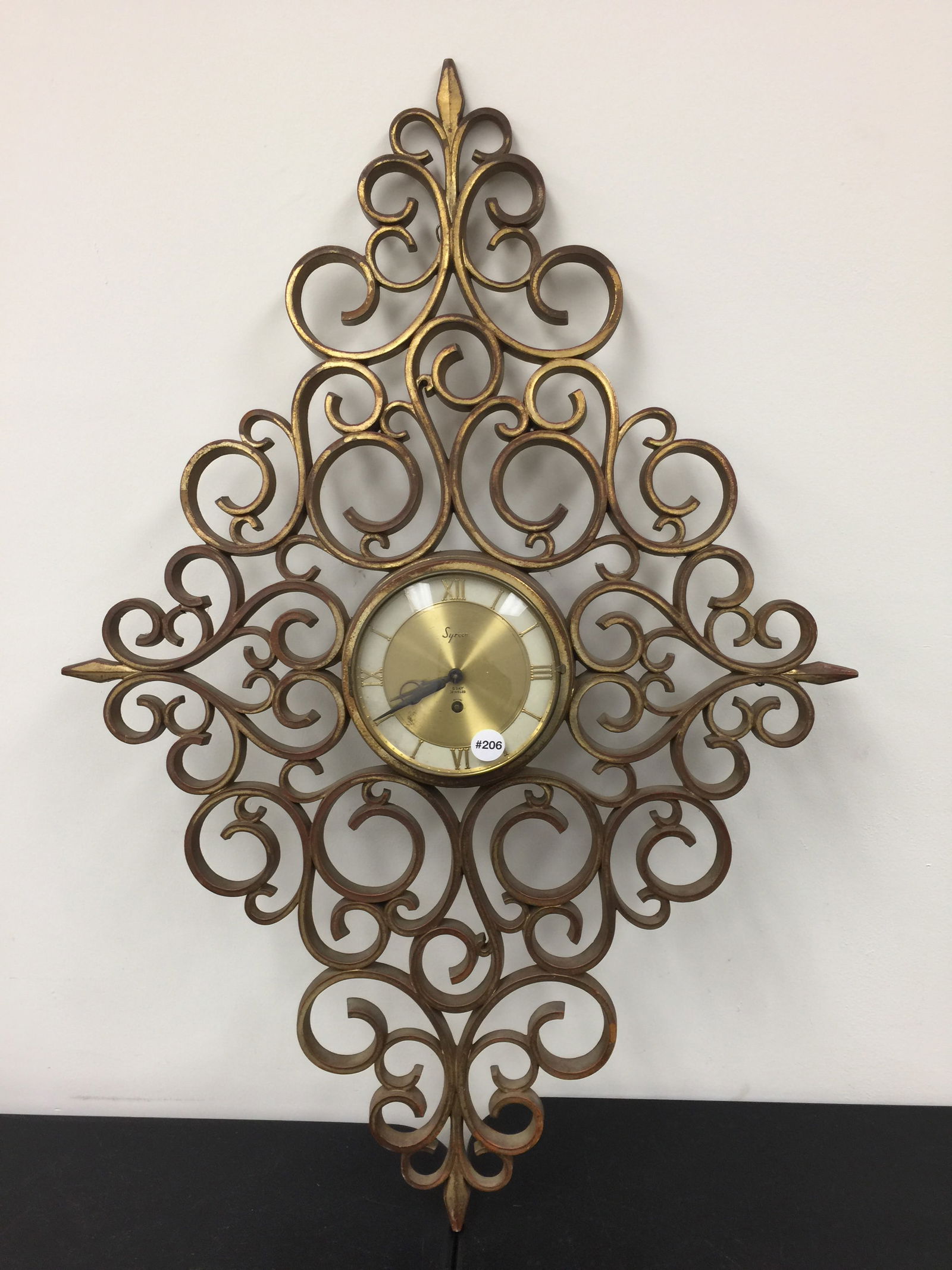 Mid Century Syroco Gilt Wall Clock: 37"x25".