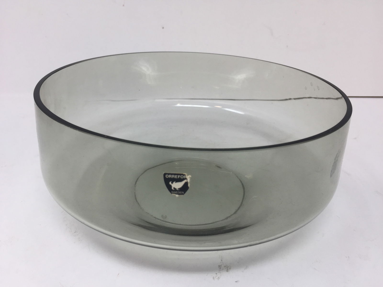 Orrefors Smoke Glass Bowl: has original sticker, 8"W.