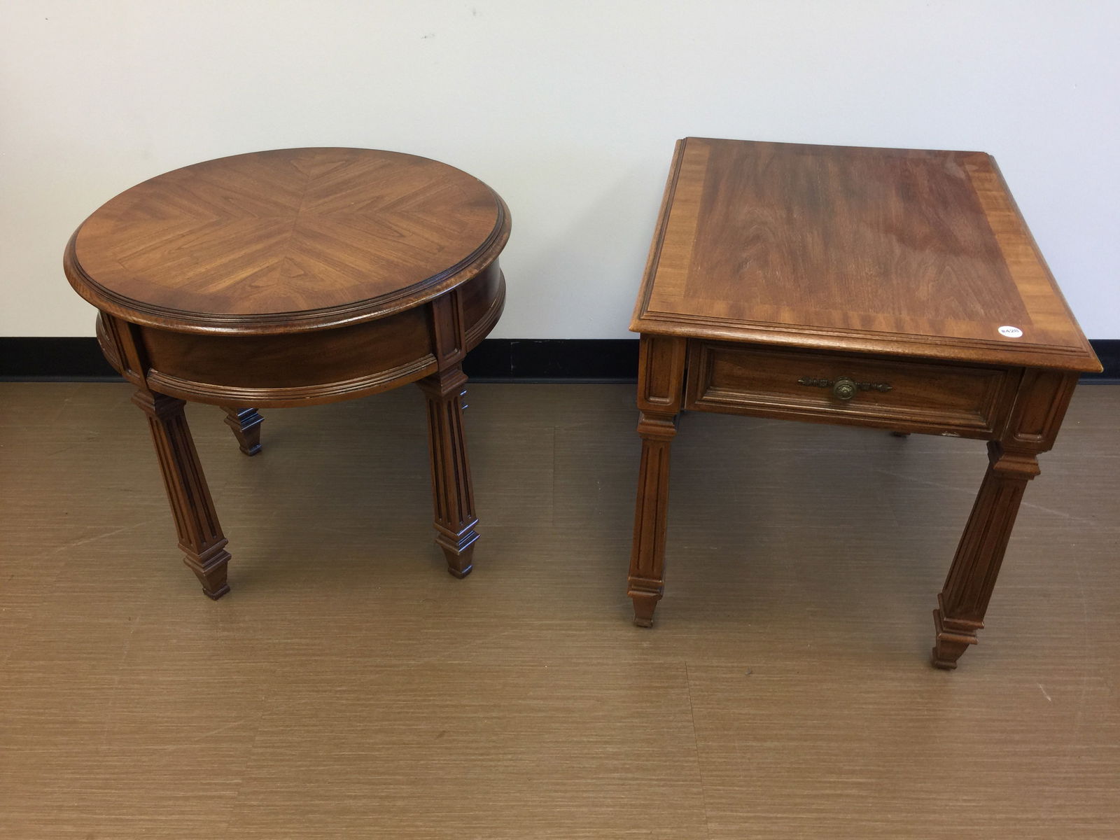 Pair of Thomasville Stands: Round 23" x 24", square 23" x 22" x 22".