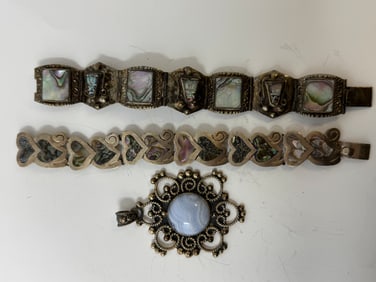 Inlaid Sterling Jewelry Grouping